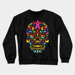 Autism Awareness Sugar Skull Halloween Autism Gift Crewneck Sweatshirt